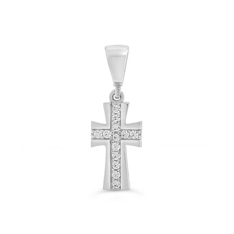 10K White Gold Cross Religious Pendant with Cubic Zirconia Accents