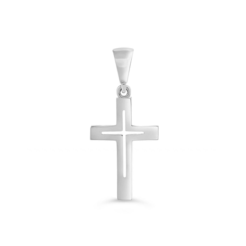 10 Karat White Gold Flat Italian Cross Pendant