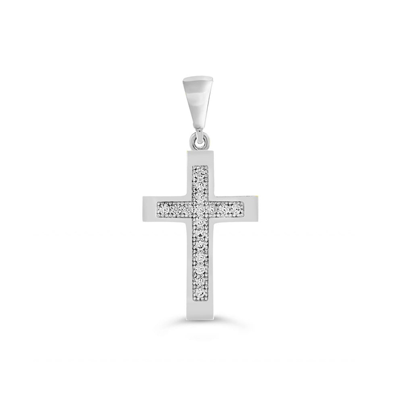 10 Karat White Gold Cubic Zirconia Cross Pendant
