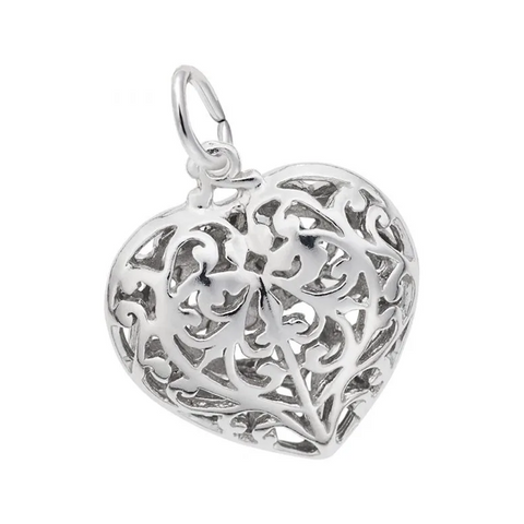 Filigree Sterling Silver Heart Charm