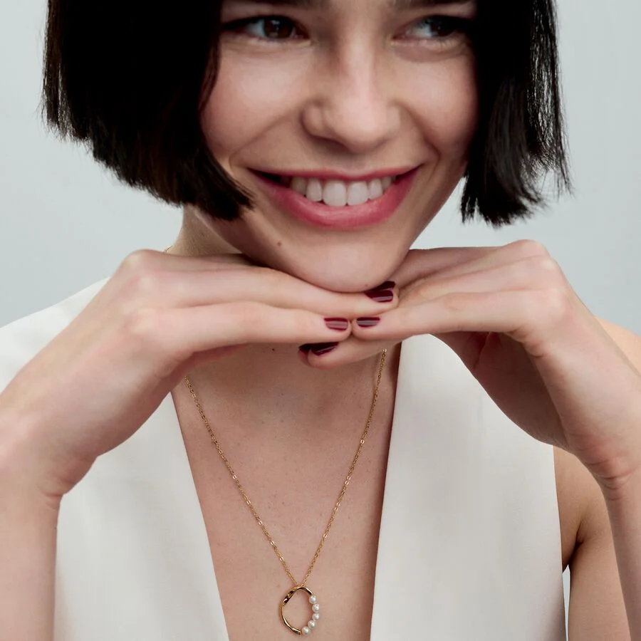 Pandora Organically Shaped Circle &amp; Treated Freshwater Cultured Pearls Pendant Necklace