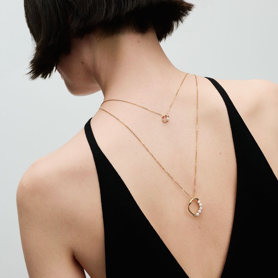 Pandora Organically Shaped Circle &amp; Treated Freshwater Cultured Pearls Pendant Necklace