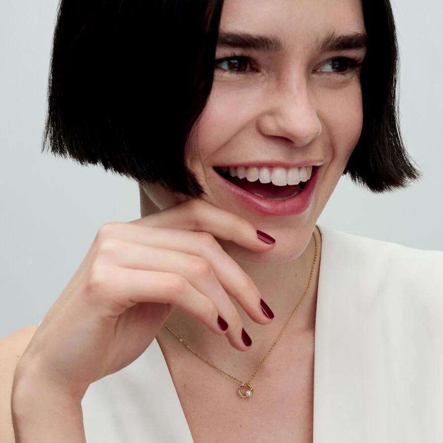 Pandora 
Organically Shaped Pave Circle &amp; Treated Freshwater Cultured Pearl Collier Necklace