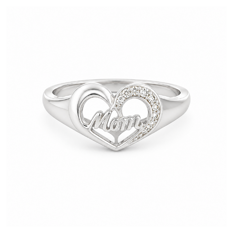 10K White Gold Diamond Mom Heart Ring