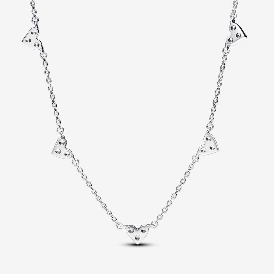 Pandora Triple Stone Heart Station Chain Necklace