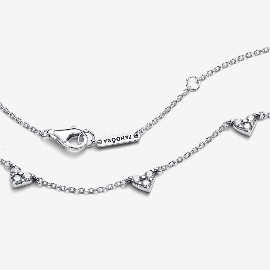 Pandora Triple Stone Heart Station Chain Necklace