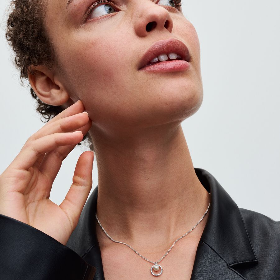 Pandora Treated Freshwater Cultured Pearl &amp; Pave Collier Necklace