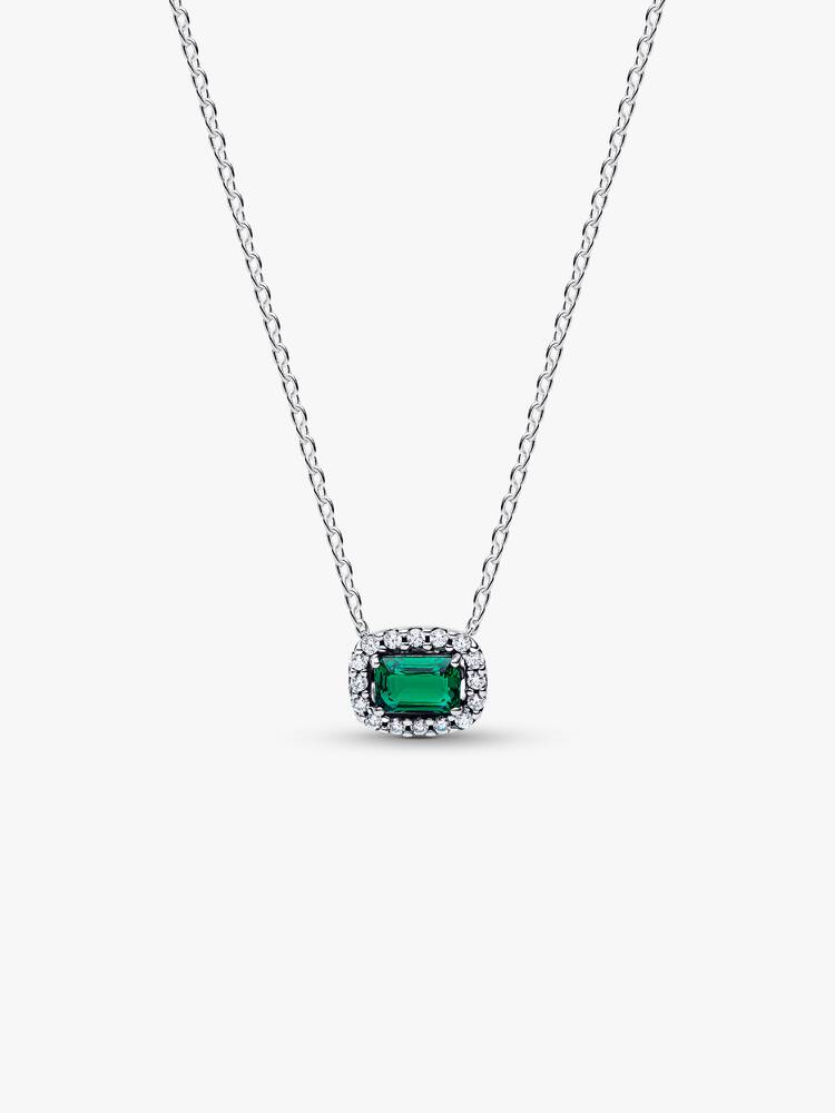 Pandora Rectangular Sparkling Green Halo Pendant Necklace