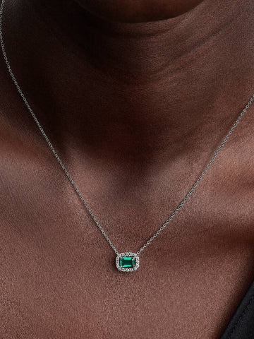 Pandora Rectangular Sparkling Green Halo Pendant Necklace