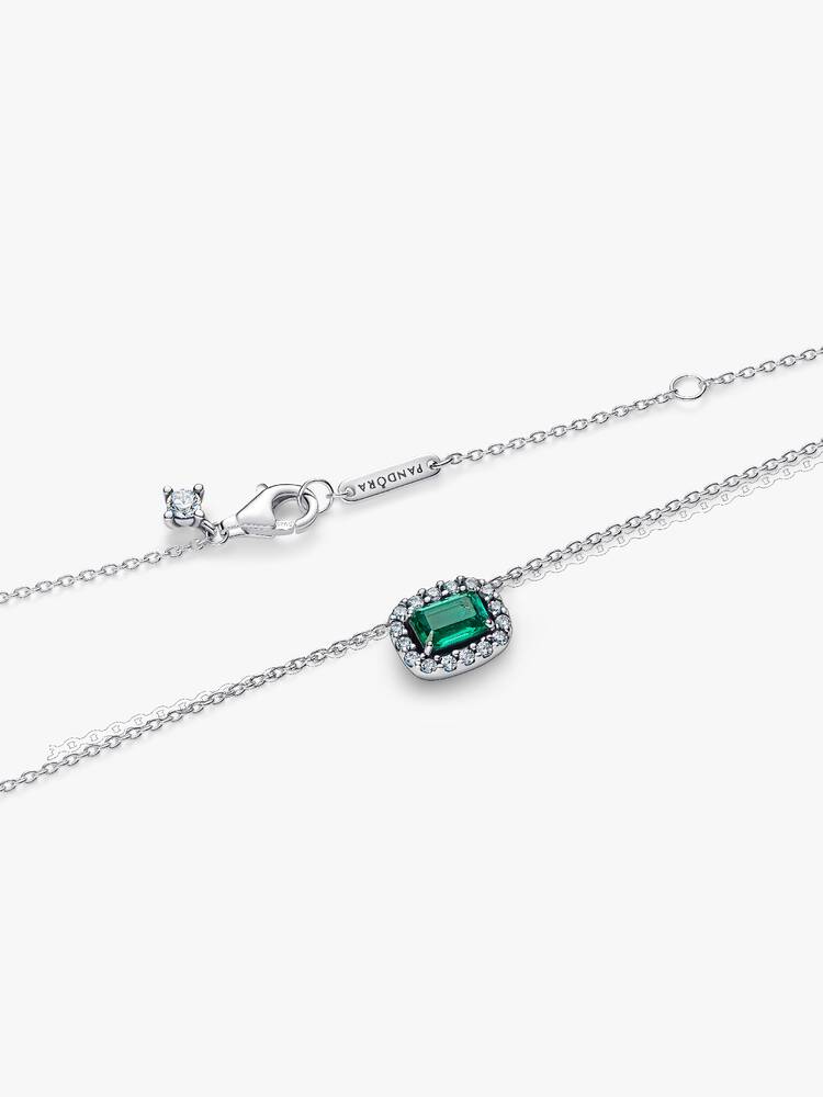 Pandora Rectangular Sparkling Green Halo Pendant Necklace