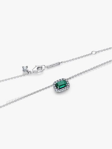 Pandora Rectangular Sparkling Green Halo Pendant Necklace