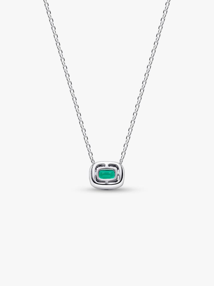 Pandora Rectangular Sparkling Green Halo Pendant Necklace