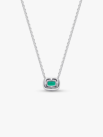 Pandora Rectangular Sparkling Green Halo Pendant Necklace