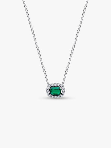 Pandora Rectangular Sparkling Green Halo Pendant Necklace