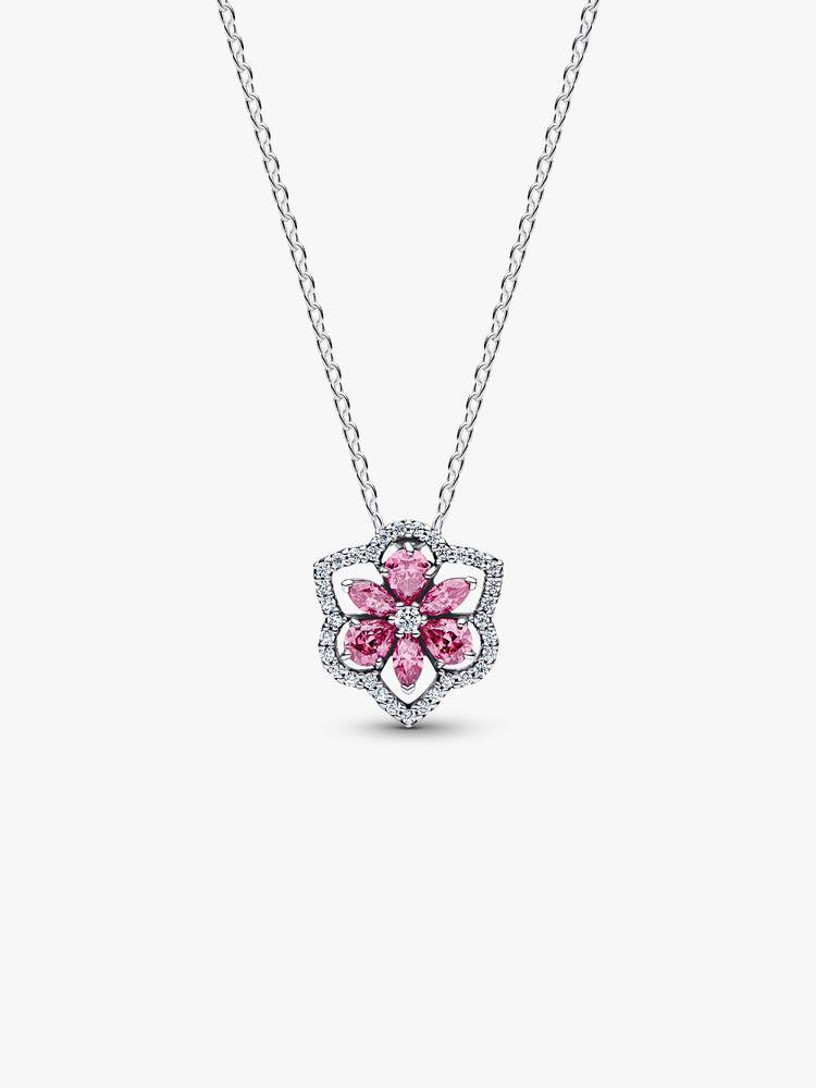 Pandora Herbarium Sparkling Pink Flower Pendant Necklace