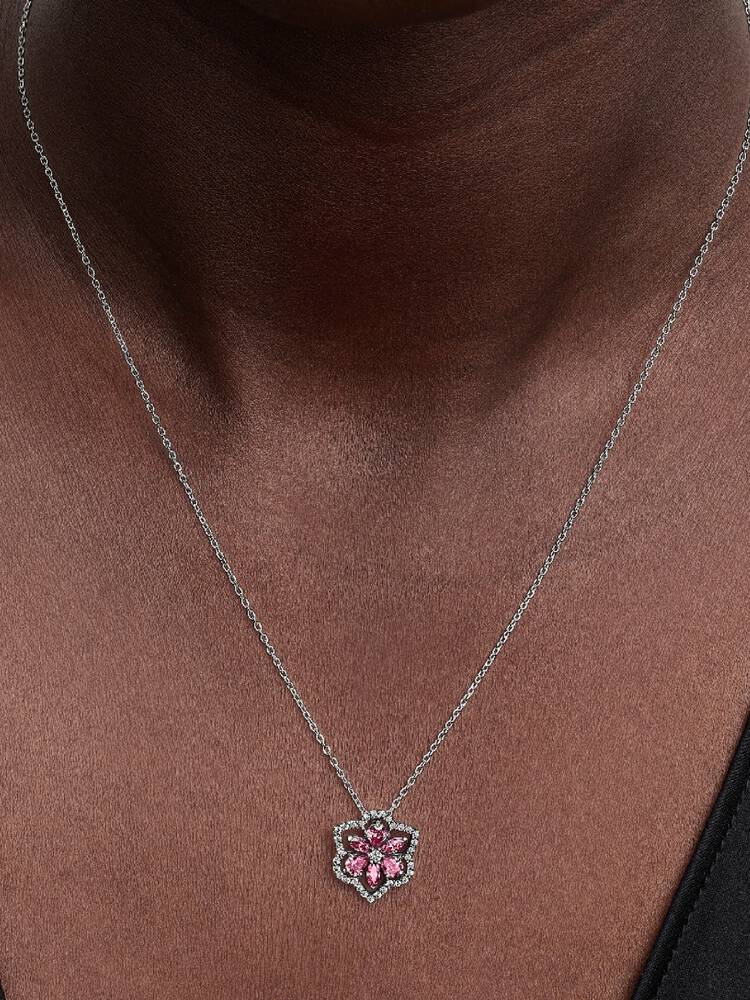 Pandora Herbarium Sparkling Pink Flower Pendant Necklace