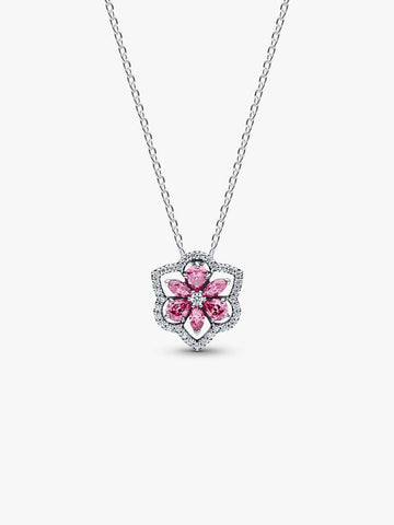 Pandora Herbarium Sparkling Pink Flower Pendant Necklace