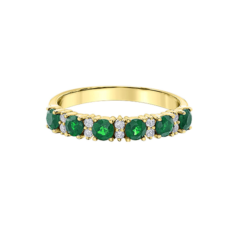 10K Yellow Gold 0.10TDW Diamond and 6X3mm Emerald Ring