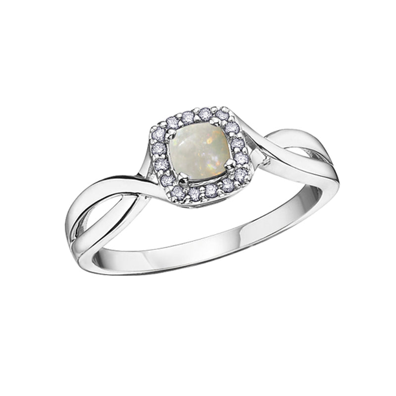 10K White Gold 0.07TDW Halo Diamond &amp; Opal Ring