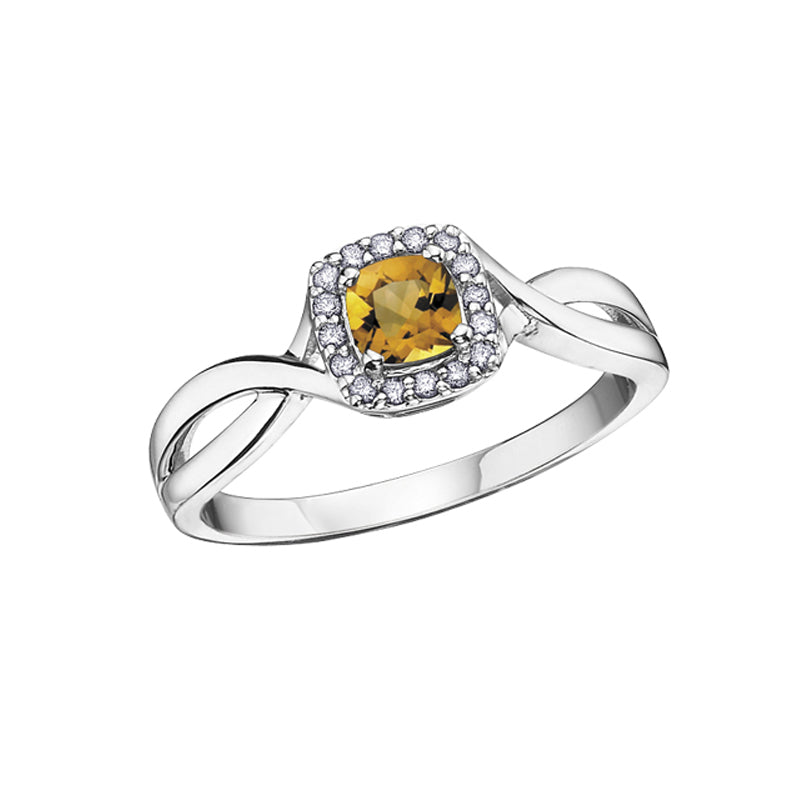 10K White Gold Citrine and 0.07TDW Diamond Halo Ring