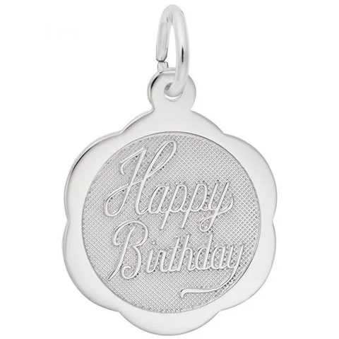 Sterling Silver Happy Birthday Scalloped Disc Charm