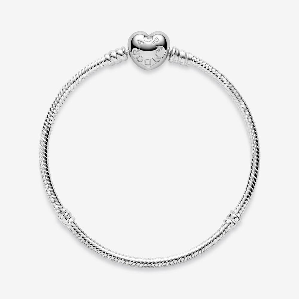  Pandora Moments Heart Clasp Silver Snake Chain Bracelet 
