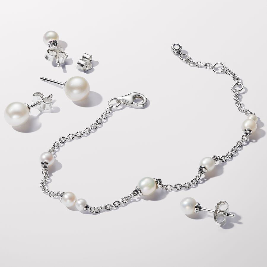 593172c01 Pandora Treated Freshwater Cultured Pearl Station Chain Bracelet ...