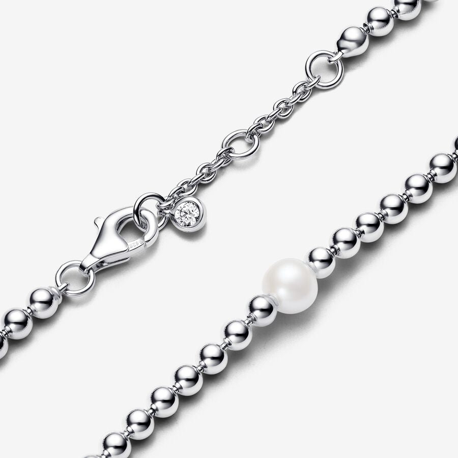 Pandora Treated Freshwater Cultured Pearl &amp; Beads Silver Bracelet