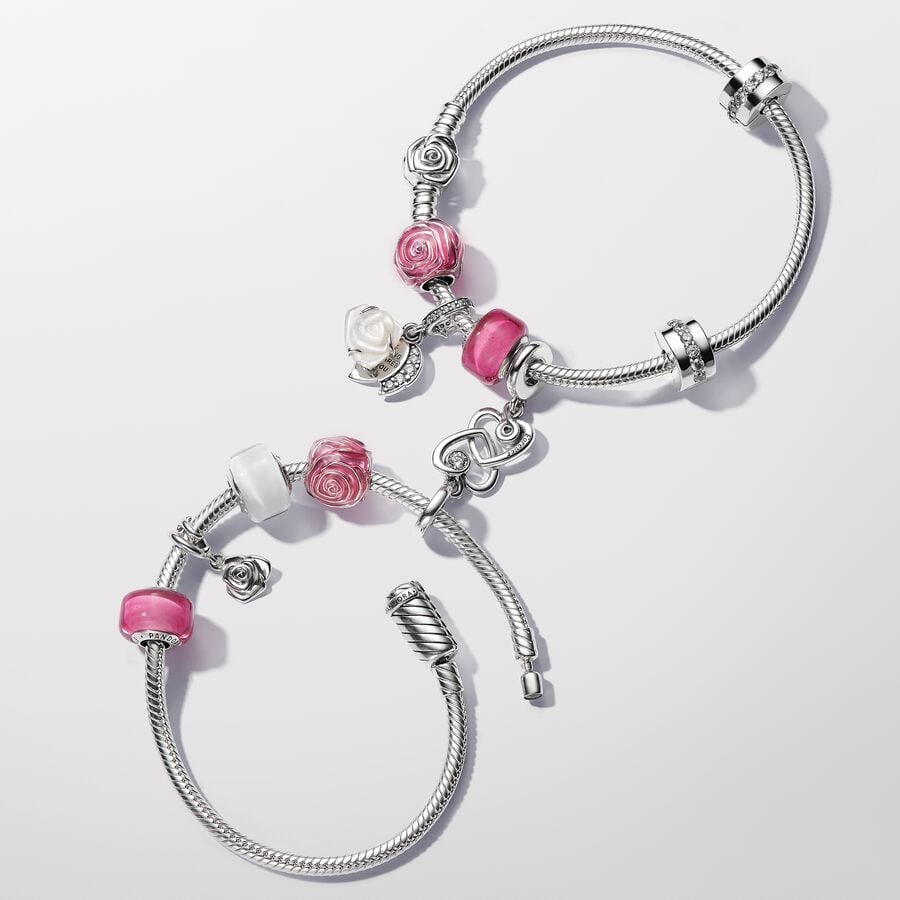 Pandora Moments Rose in Bloom Clasp Snake Chain Bracelet