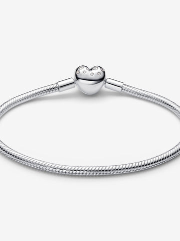 Pandora Lab-grown Diamond Heart Clasp Snake Chain Bracelet