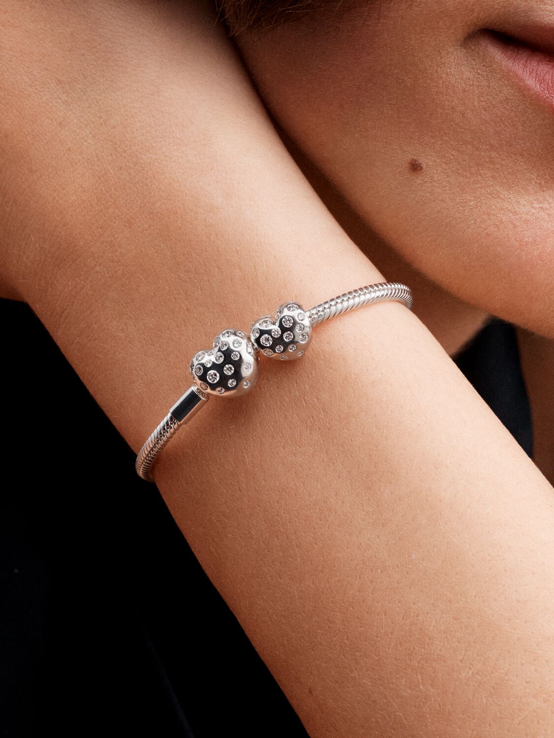 Pandora Lab-grown Diamond Heart Clasp Snake Chain Bracelet