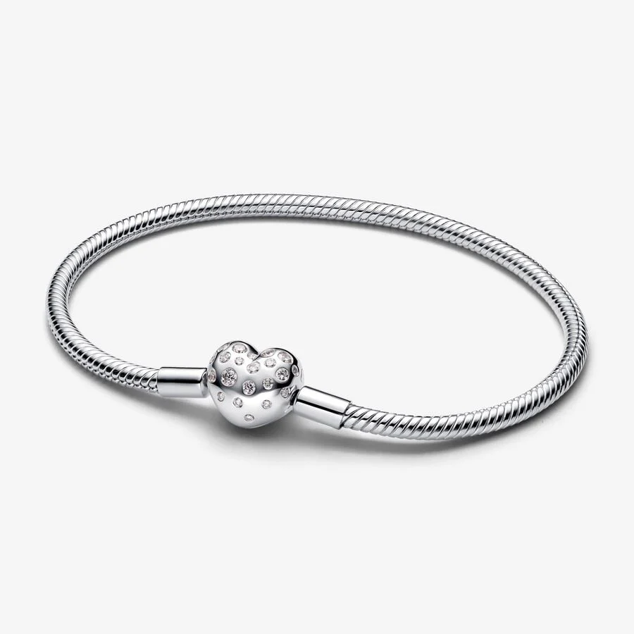 Pandora Lab-grown Diamond Heart Clasp Snake Chain Bracelet