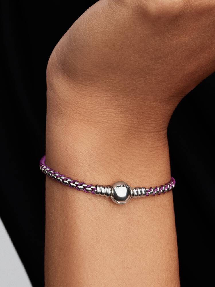 Pandora Purple Cord Box Chain Bracelet