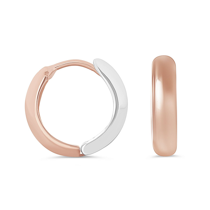 10K Rose &amp; White Gold High Polish Plain Huggies Earrings