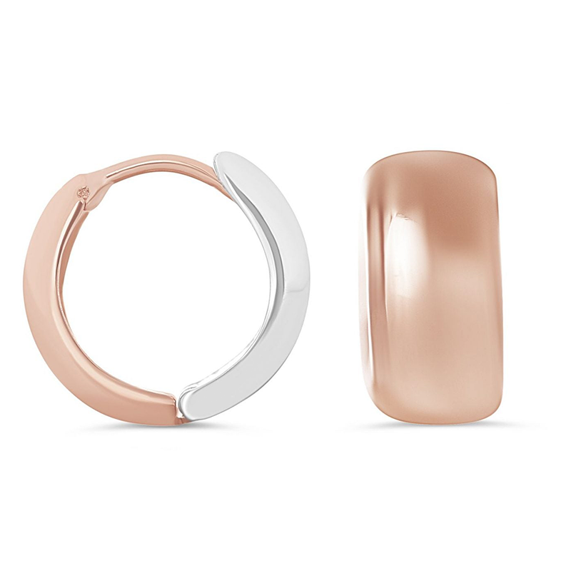 10K Rose &amp; White Gold Broad High Polish Huggies Earrings