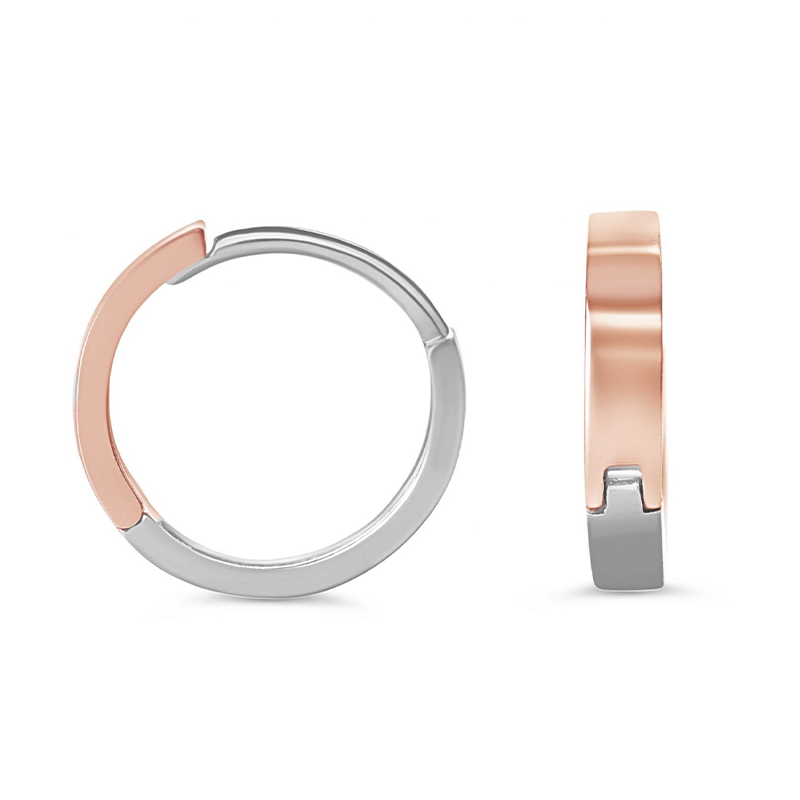 10K Rose &amp; White Gold High Polish Huggies Earrings