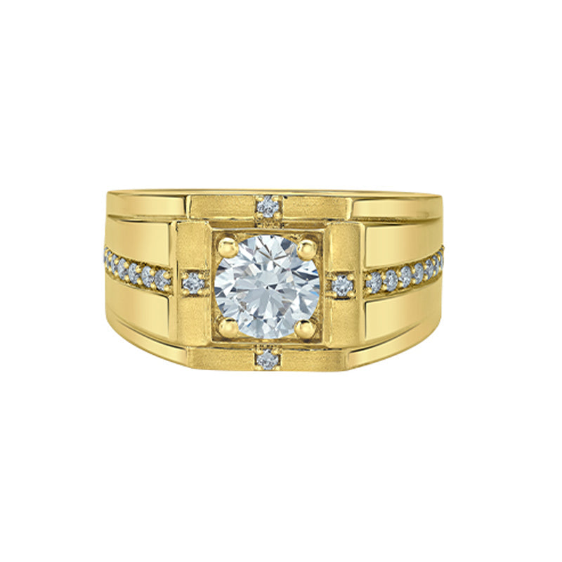 14K Yellow Gold 1.83ct Lab-Grown Men&#39;s Ring with 1.53ct Center Diamond