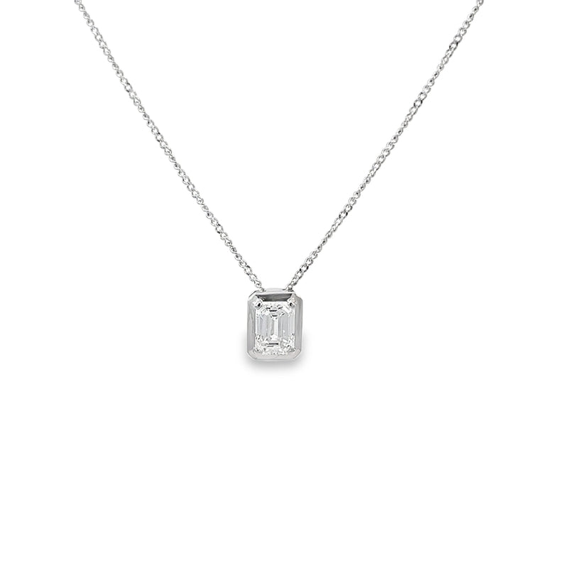 10K White Gold 0.50CT Lab Diamond Emerald Cut Solitaire Pendant