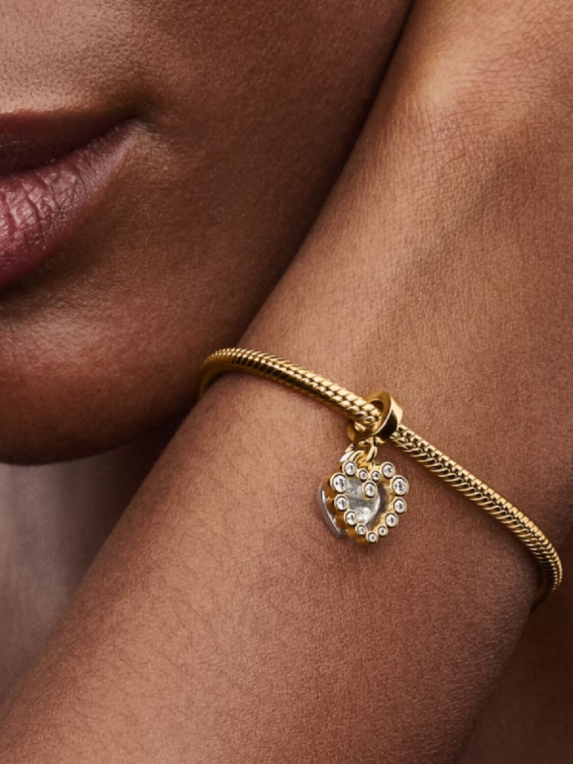 Pandora Sparkling Heart Gold Plated Double Dangle Charm