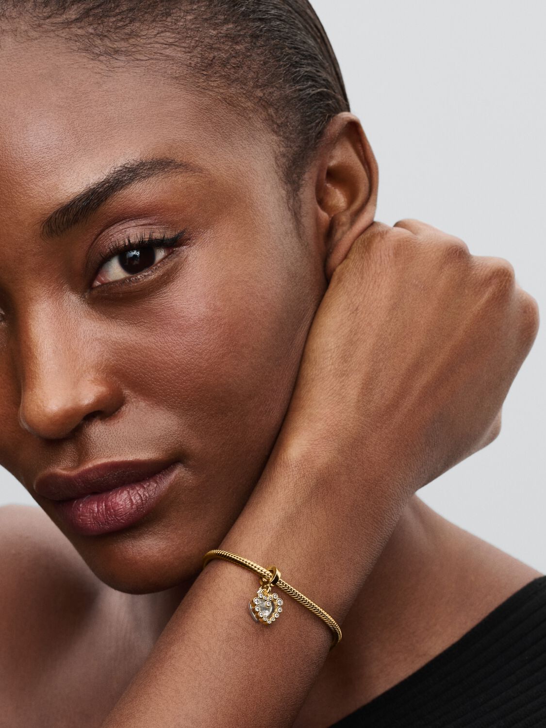 Pandora Sparkling Heart Gold Plated Double Dangle Charm