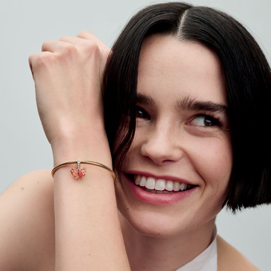 Pandora Pink &amp; Yellow Murano Glass Butterfly Dangle Charm