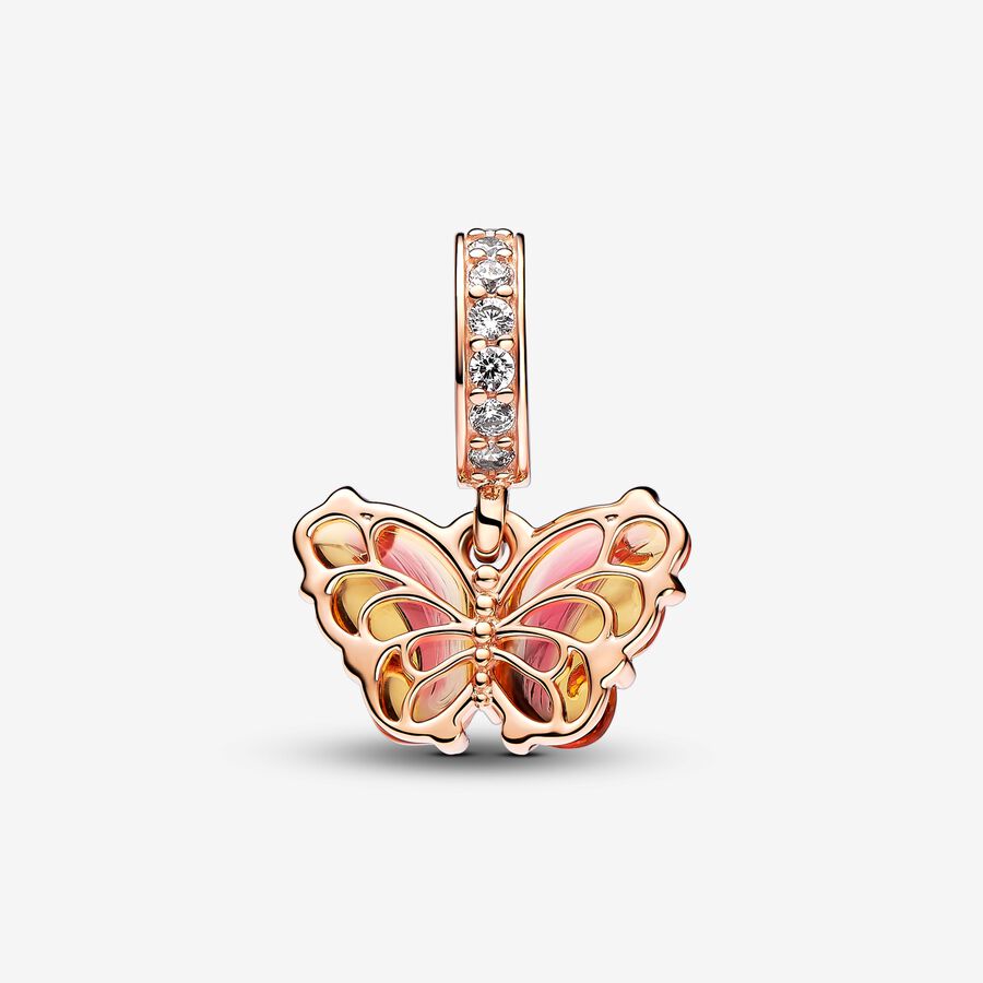 Pandora Pink &amp; Yellow Murano Glass Butterfly Dangle Charm