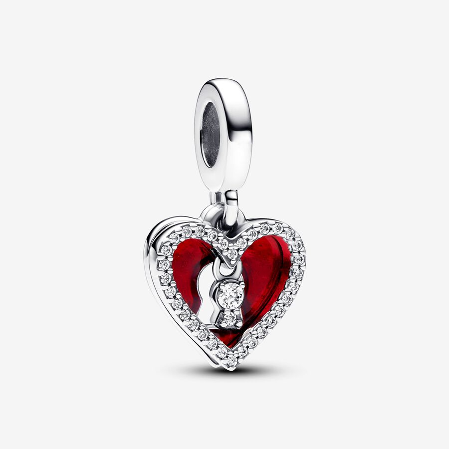 Pandora Red Heart &amp; Keyhole Double Dangle Charm