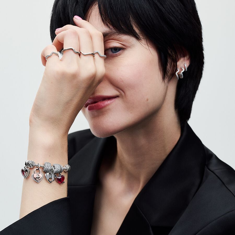 Pandora Red Heart &amp; Keyhole Double Dangle Charm