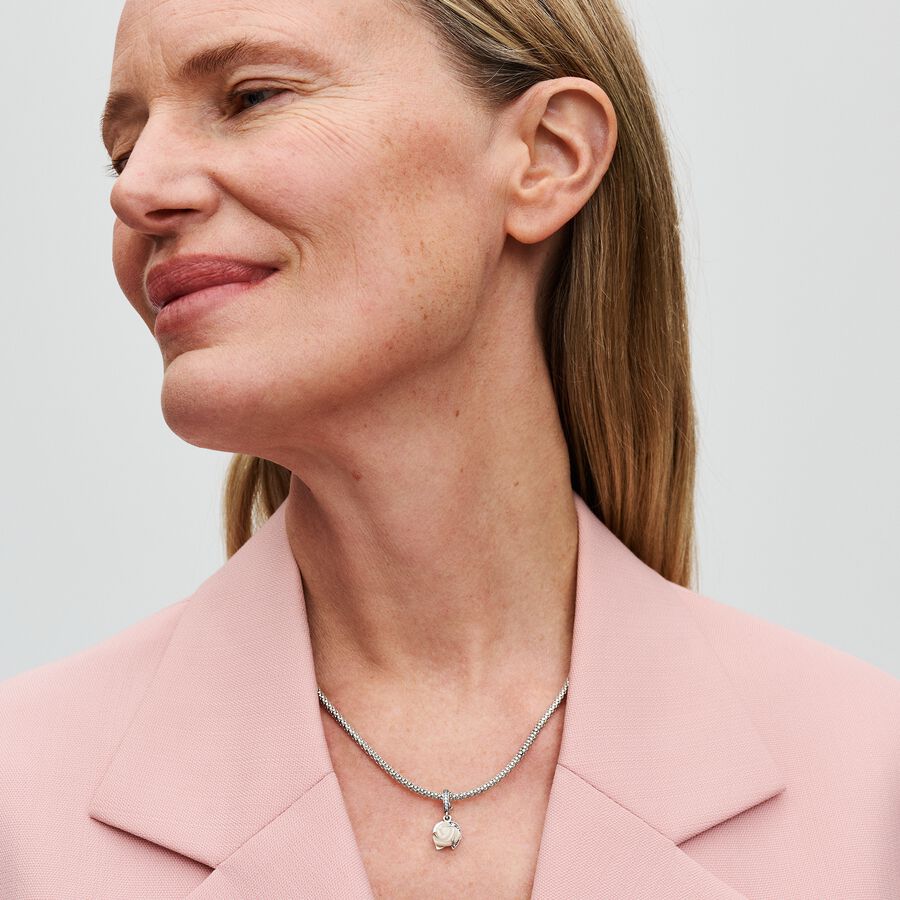 Pandora White Rose in Bloom Double Dangle Charm