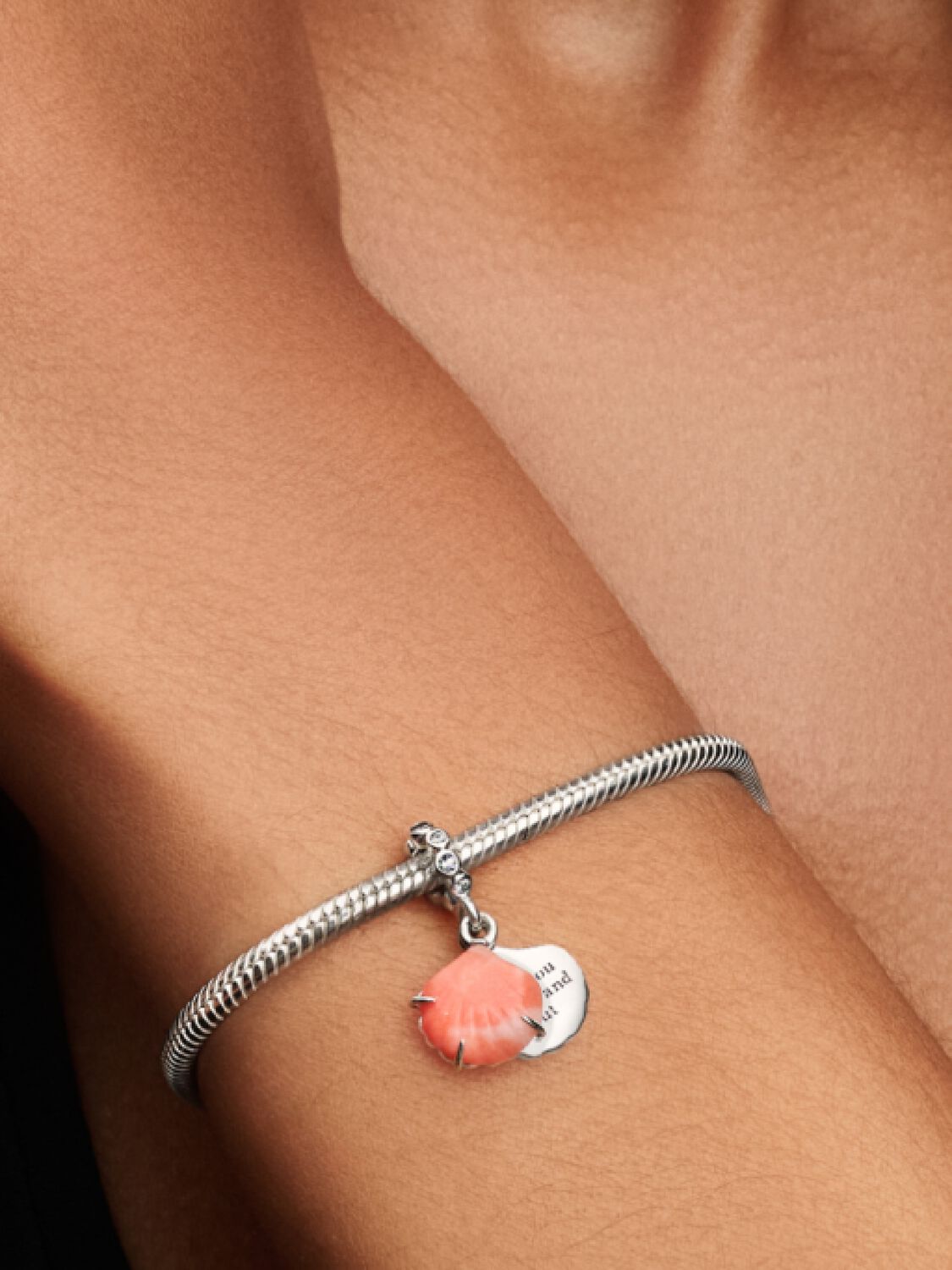 Pandora Coral-coloured Shell Double Dangle Charm