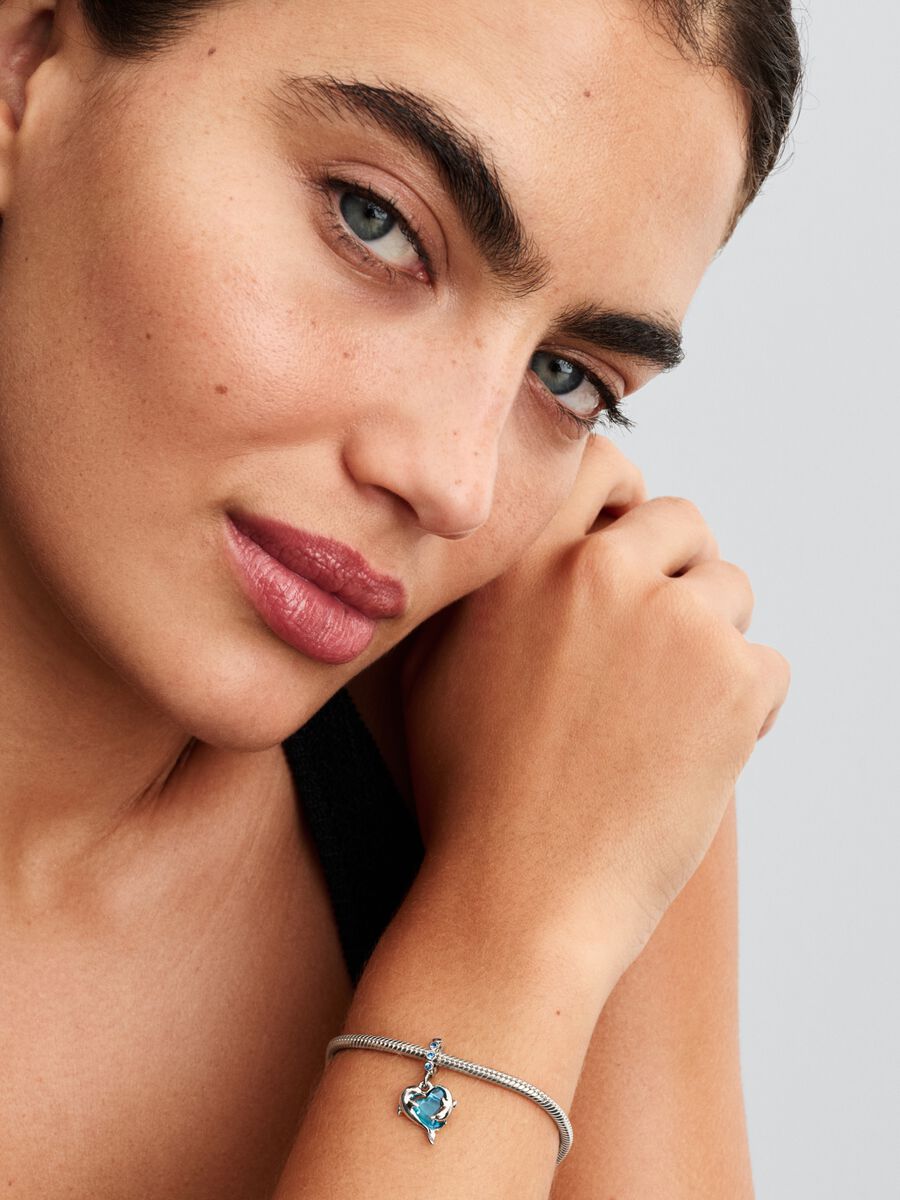 Pandora Blue Murano Glass Dolphins Dangle Charm