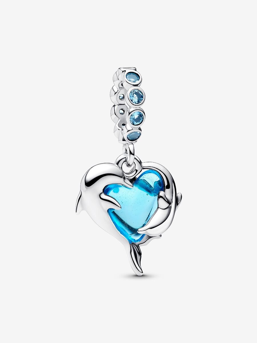 Pandora Blue Murano Glass Dolphins Dangle Charm