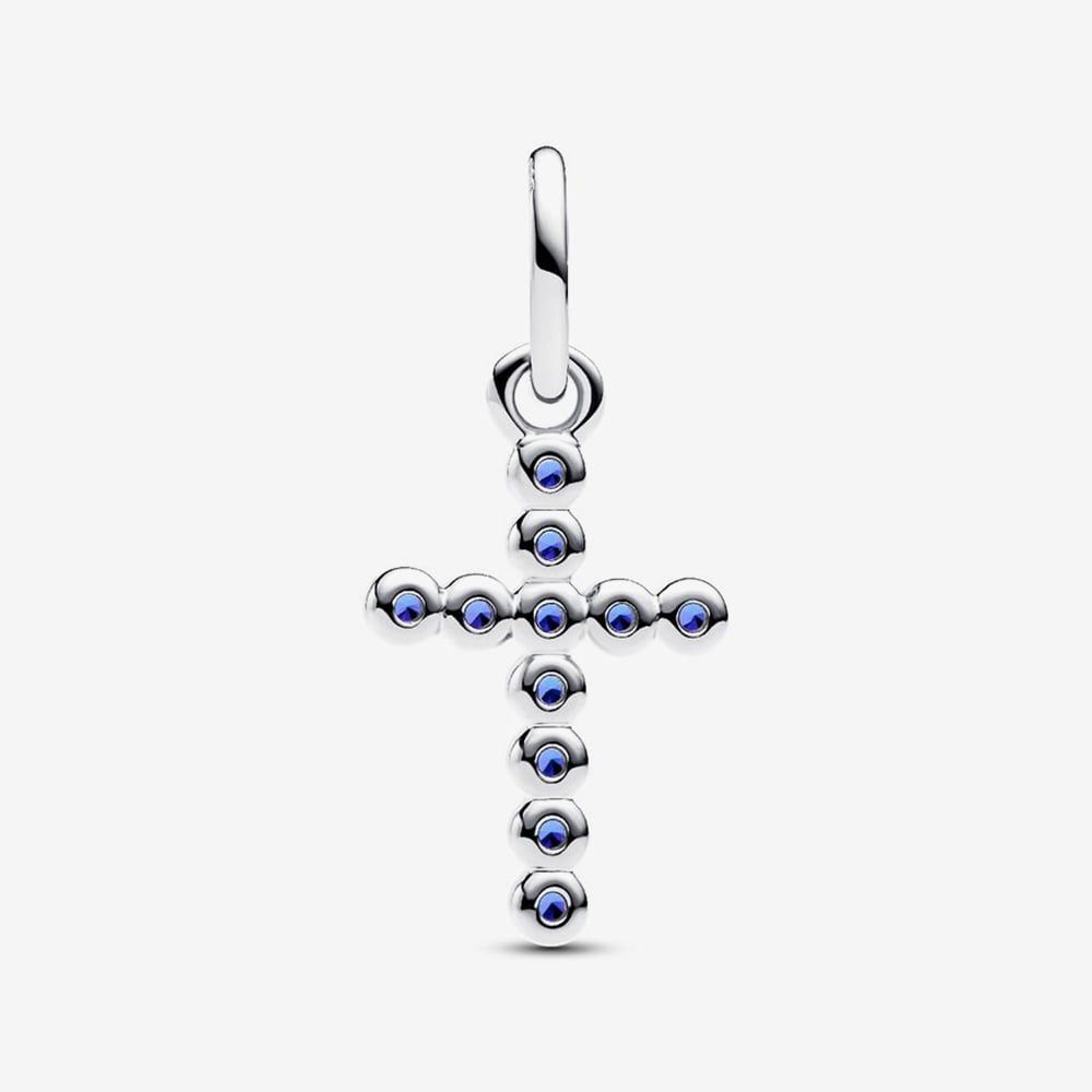 Pandora Sterling Silver Blue Cubic Zirconia Cross Dangle Charm