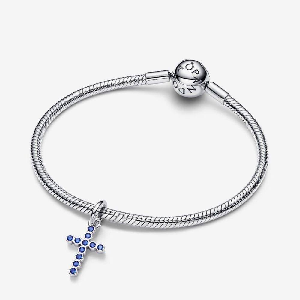 Pandora Sterling Silver Blue Cubic Zirconia Cross Dangle Charm